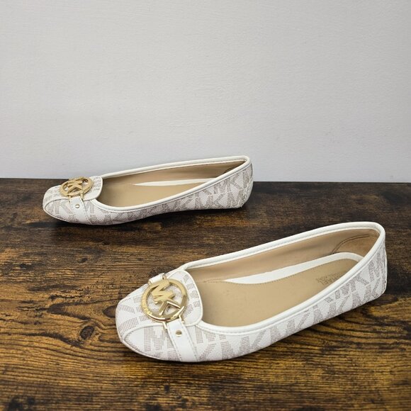 Michael Kors Fulton Logo Studded Moccasins Shoes Slip On Flats 7M Vanilla Gold - Picture 3 of 8